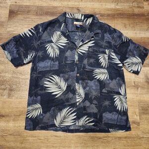Panama Jack Black and Tan Tropical Button Down Shirt XXL 100% Silk